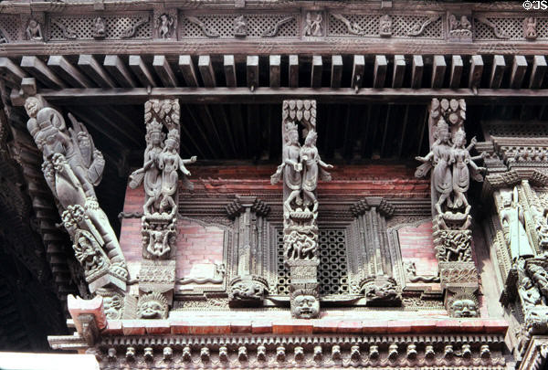 Detail of carvings of couples in Royal Palace Courtyard, Patan (Lalitpur), Katmandu. Nepal.
