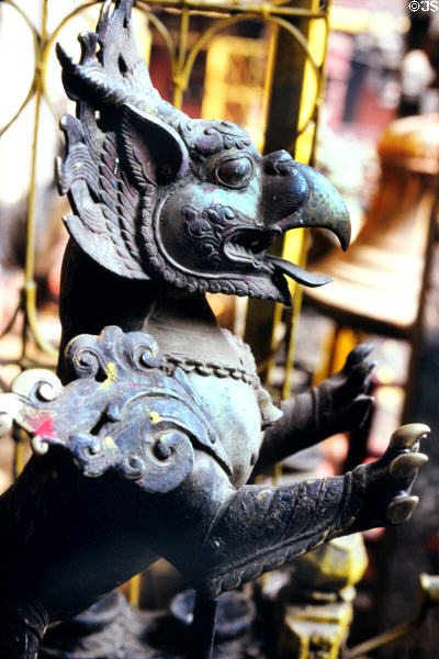 Detail of mythical animal sculpture in Patan (Lalitpur), Katmandu. Nepal.