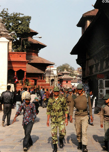 Soldiers walking in Katmandu. Nepal.