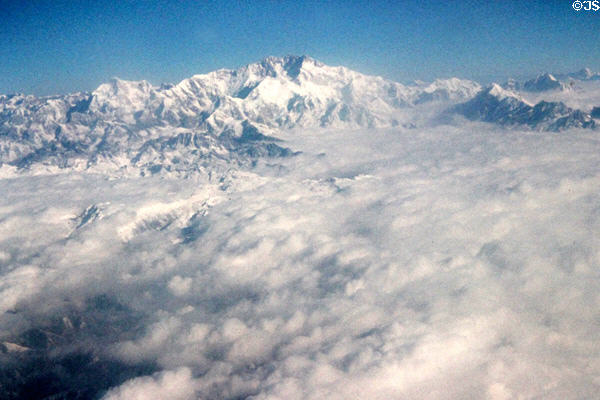 Himalayas stick out of clouds. Nepal.