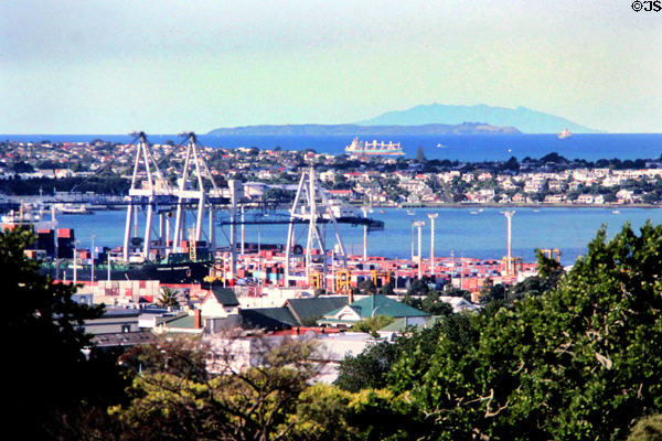Auckland Harbor as seen from War Memorial Museum. Auckland, New Zealand.
