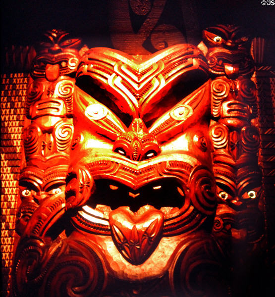 Maori art in the Meeting House, Waitangi. New Zealand.