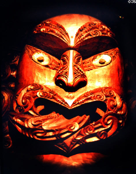 Maori mask from the Meeting House, Waitangi. New Zealand.