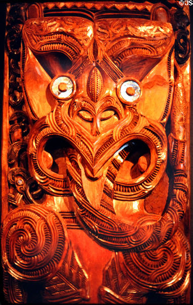 Detailed Maori carving in Rotorua. New Zealand.