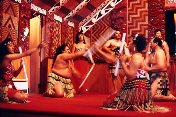 Traditional stick tossing performance at Crafts Institute in Rotorua. New Zealand.