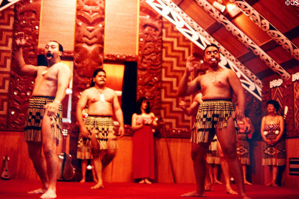 Haka dance performance at Crafts Institute in Rotorua. New Zealand.