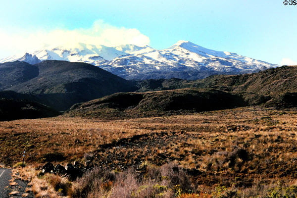 View of Mount Ruapehu which disrupted aviation for months when it exploded. New Zealand.