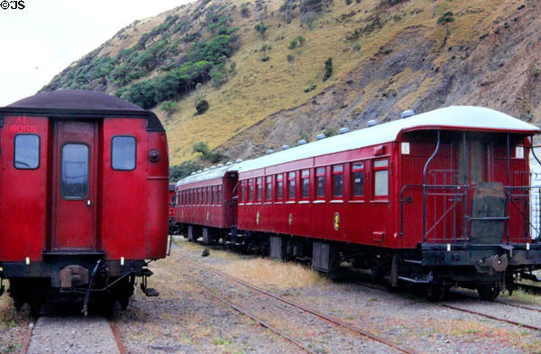 Passenger cars at small Rail Museum in Paekakariki. New Zealand.