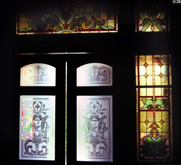 Stained glass windows in Antrim House. Wellington, New Zealand.