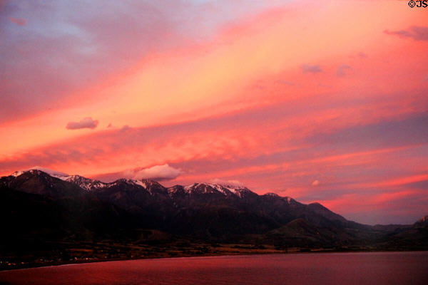 Sunset over the mountains in Kaikoura. New Zealand.