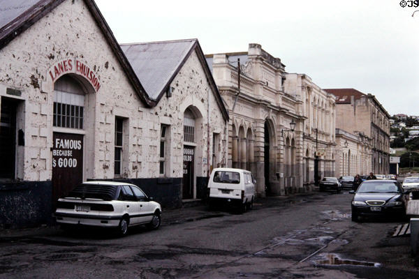 Old wool sales buildings along back streets of Oamaru. New Zealand.