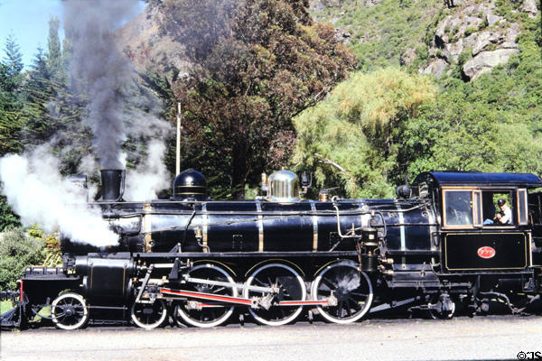 Steam locomotive at Kingston where once gold miners boarded after crossing Lake Wakatipu by steam boat. New Zealand.