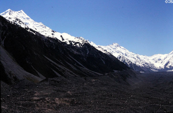 Field of rock debris dropped by glacier at base of Mount Cook. New Zealand.