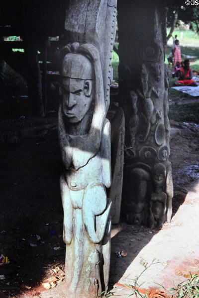 Carved post of the house Tambaran, Angoram. Papua New Guinea.