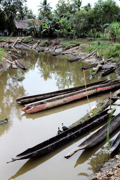 Dugout canoes on shore of Timbunke. Papua New Guinea.