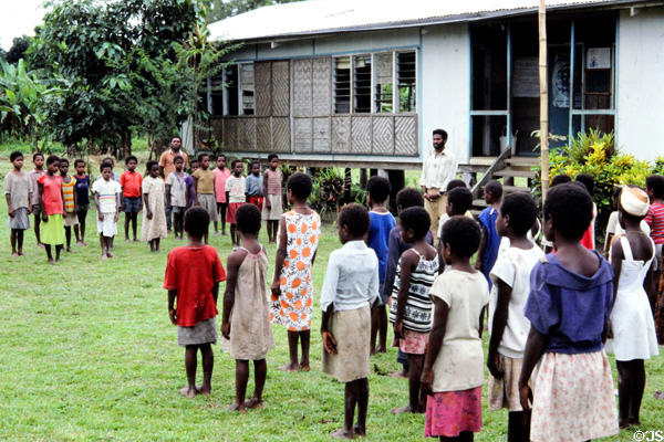Students lined up in front of their school in Bien. Papua New Guinea.
