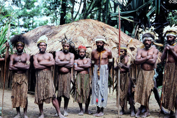 Male Chimbu villagers in native dress. Papua New Guinea.