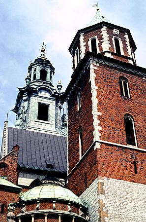 Towers of Wawal Cathedral in Krakow. Poland.