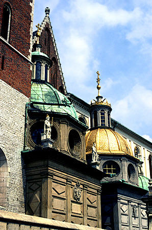 Domes of Krakow's Wawal Cathedral. Poland.