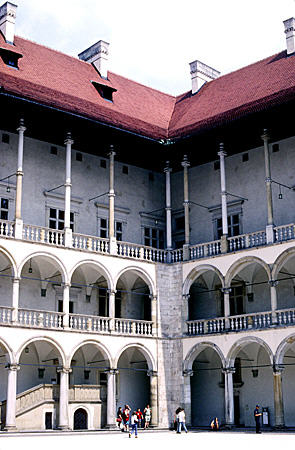 Royal Castle's Renaissance Courtyard in Wawal, Krakow. Poland.