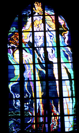 Let There Be Light, Art Nouveau stained glass by Stanislaw Wyspianski (c 1900) in Franciscan Church, Krakow. Poland.