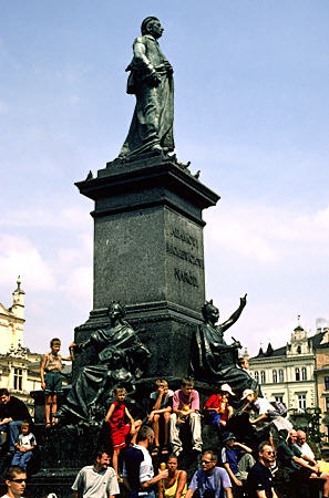 Statue of Adamowi Mickiewiczowi Nerod (c 1898) in Market Square, Krakow. Poland.
