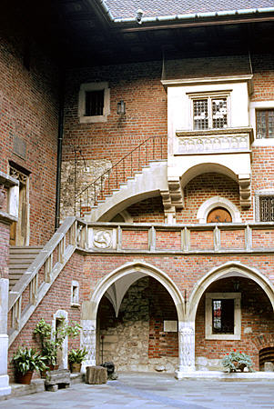 Courtyard of Krakow's Collegium Maius, school where Copernicus taught. Poland.