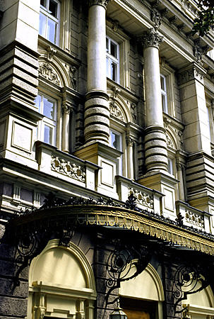 Detail of elaborate Hotel Royal entrance in Krakow. Poland.