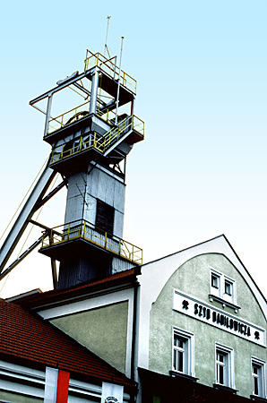 Mine elevator tower at Wieliczka Salt Mine. Poland.