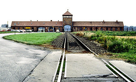 Railway entrance to extermination camp Birkenau (Brzozinka). Poland.