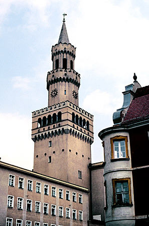 City Hall tower in Opolo. Poland.