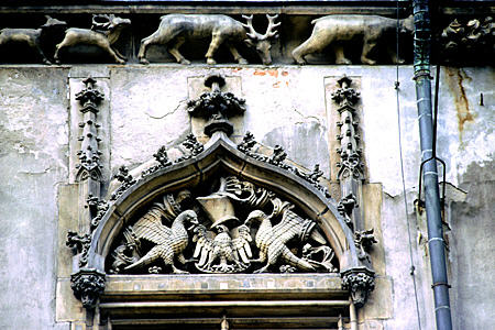 Crest with deer & bear on Wroclaw Town Hall. Poland.