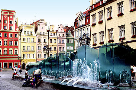 Glass-sculpted fountain in Market Square, Wroclaw. Poland.