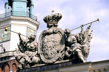 Town crest on City Hall, Poznan. Poland.