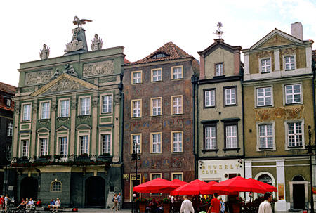 Green Palace & other decorated buildings on Stary Rynek Square in Poznan. Poland.