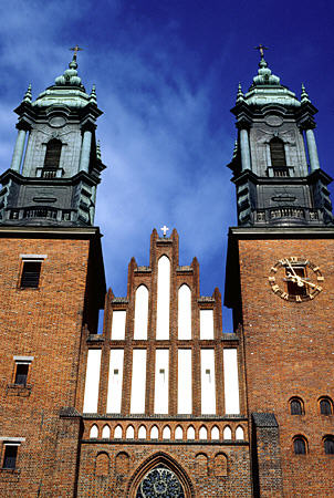 Tower details of Poznan Cathedral as restored to Gothic style after WW II. Poland.