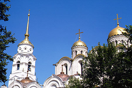Towers and domes of Assumption Cathedral, Vladimir. Russia.