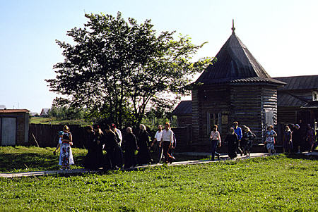 Religious group at Museum of Wooden Architecture in Suzdal. Russia.