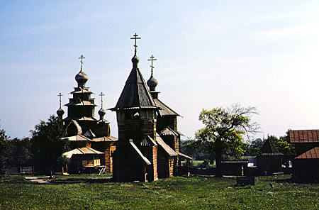 Churches in Wooden Museum in Suzdal. Russia.