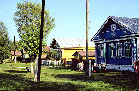 Multicolored houses in Suzdal. Russia.