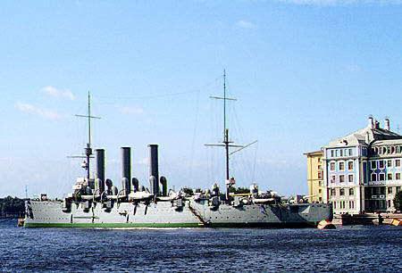Aurora battleship which fired first shots of Russian Revolution in St Petersburg. Russia.