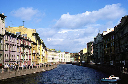 Moyka Canal in St Petersburg seen from Nevsky Prospekt. Russia.