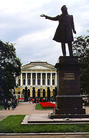 Puskin statue & Russian Museum in St Petersburg. Russia.