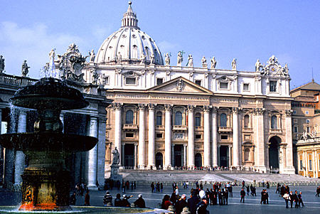 Facade of St Peters Basilica (1614) in the Holy Sea. Vatican City.