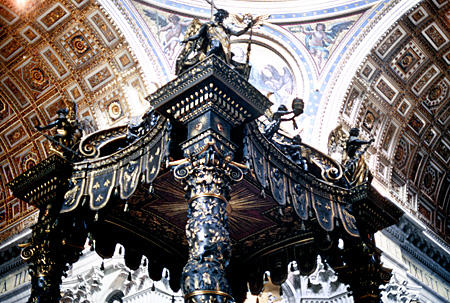 Detail of top of Baldaquin by Bernini in St. Peter's Church, Vatican. Vatican City.