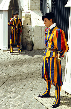 Swiss Guards at the Vatican in Rome. Vatican City.