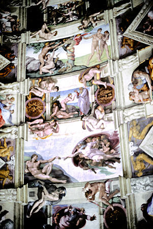Detail of Sistine Chapel ceiling in Vatican City.