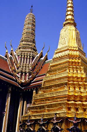 One of many towers with the Prasart Phra Debidorn on the grounds of the Grand Palace, Bangkok. Thailand.