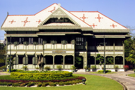 One of the many buildings housing collections belonging to the King on the Vimanmek grounds, Bangkok. Thailand.