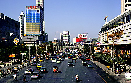 Streets of Bangkok along Rama I Road. Thailand.